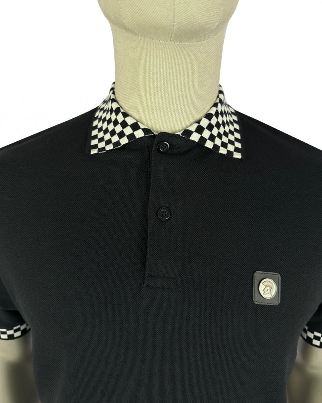 TROJAN Chequerboard Trim Pique Polo TC/1051 Black