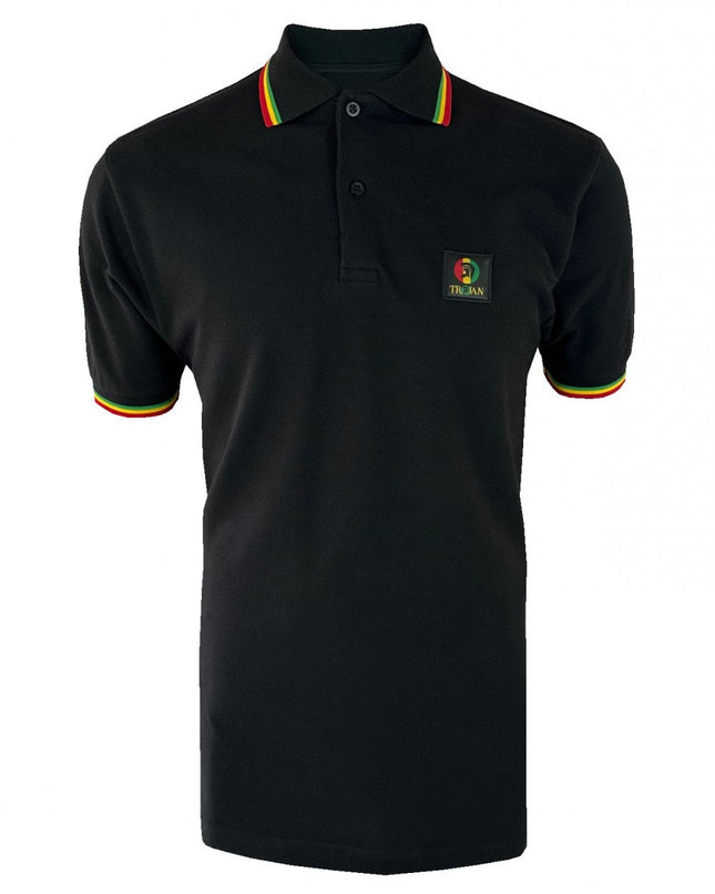 TROJAN Flag Badge Pique Polo TR/9077 Black Rasta