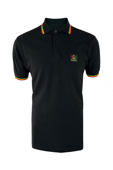TROJAN Flag Badge Pique Polo TR/9077 Black Rasta