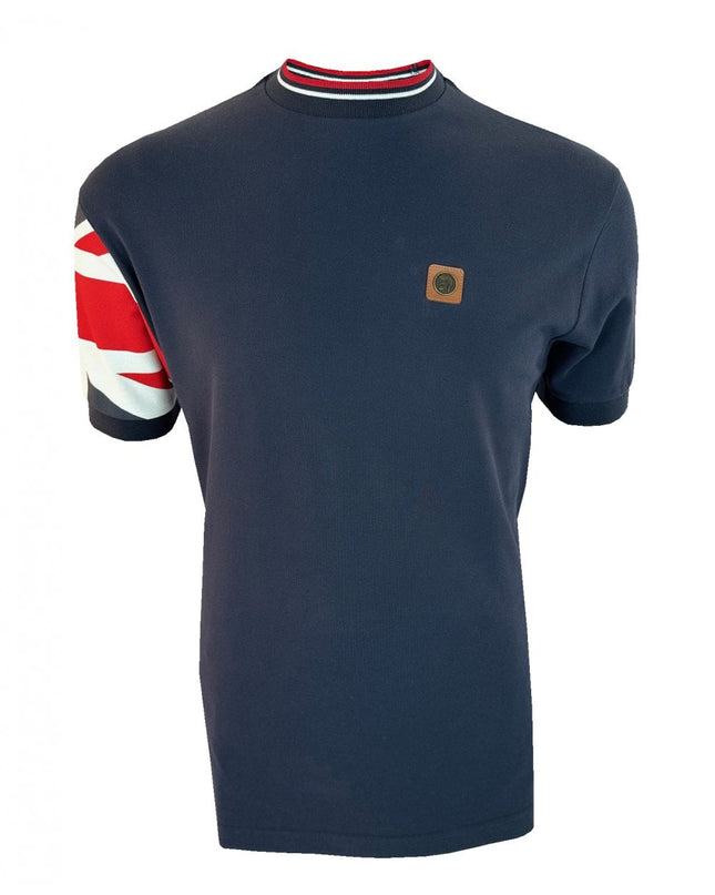 TROJAN Union Jack Flag Print Pique Tee TR/9088 Navy