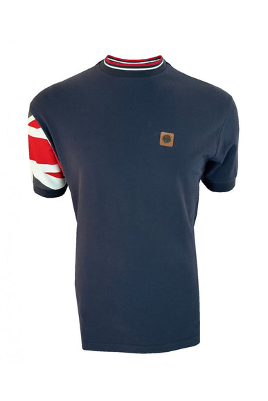 TROJAN Union Jack Flag Print Pique Tee TR/9088 Navy
