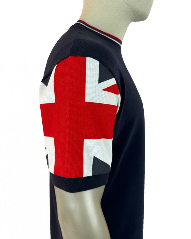 TROJAN Union Jack Flag Print Pique Tee TR/9088 in Navy