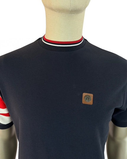 TROJAN Union Jack Flag Print Pique Tee TR/9088 in Navy