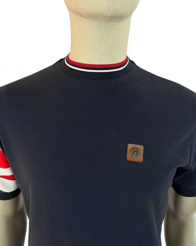TROJAN Union Jack Flag Print Pique Tee TR/9088 in Navy