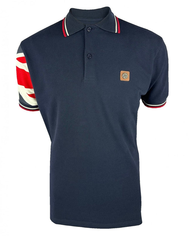 TROJAN Union Jack Flag Sleeve Pique Polo TR/9073 Navy