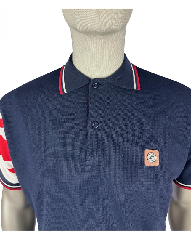 TROJAN Union Jack Flag Sleeve Pique Polo TR/9073 Navy