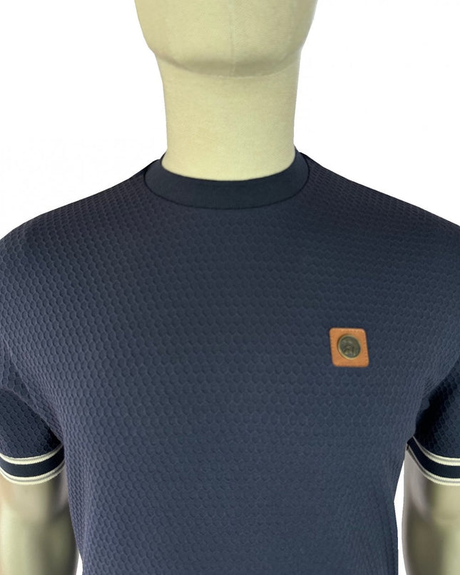TROJAN Geometric Stripe Rib Tee Navy TR/9093