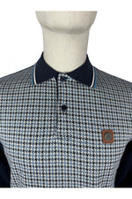 Load image into Gallery viewer, TROJAN Houndstooth Panel Long Sleeve Polo TR/8935 Navy - Raw Menswear
