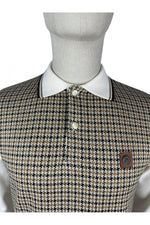 Carica l&#39;immagine nel visualizzatore di Gallery, TROJAN Houndstooth Panel Long Sleeve Polo TR/8935 Ecru - Raw Menswear
