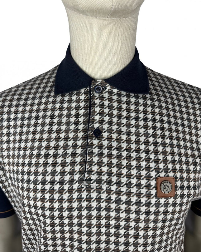 TROJAN Houndstooth Panel Polo TR/9074 Navy