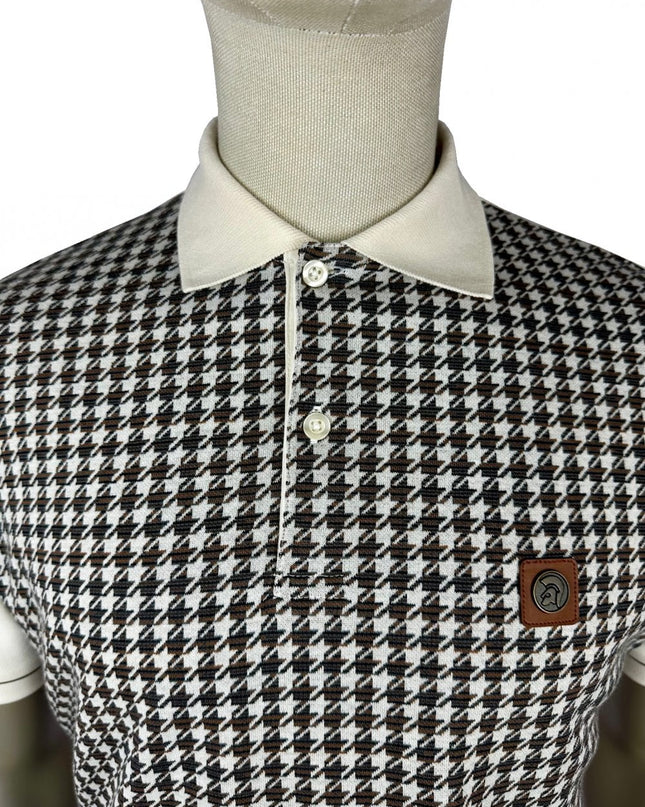 TROJAN Houndstooth Panel Polo TR/9074 Ecru