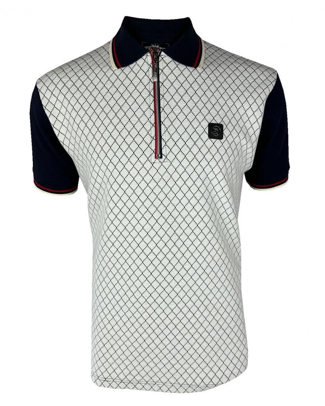 TROJAN Ottoman Jacquard Panel Polo TR/9069  Navy 
