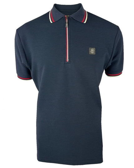 TROJAN Ottoman Rib Zip Polo Navy TR/9023