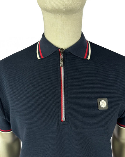 TROJAN Ottoman Rib Zip Polo Navy TR/9023