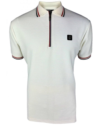 TROJAN Ottoman Rib Zip Polo Ecru TR/9023