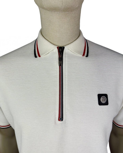 TROJAN Ottoman Rib Zip Polo Ecru TR/9023