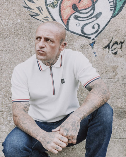 TROJAN Ottoman Rib Zip Polo Ecru TR/9023