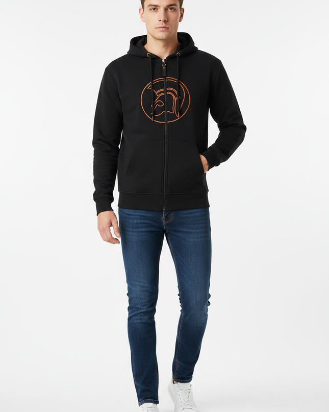 Trojan Outline Logo Zip Hoodie Black - Model Shot