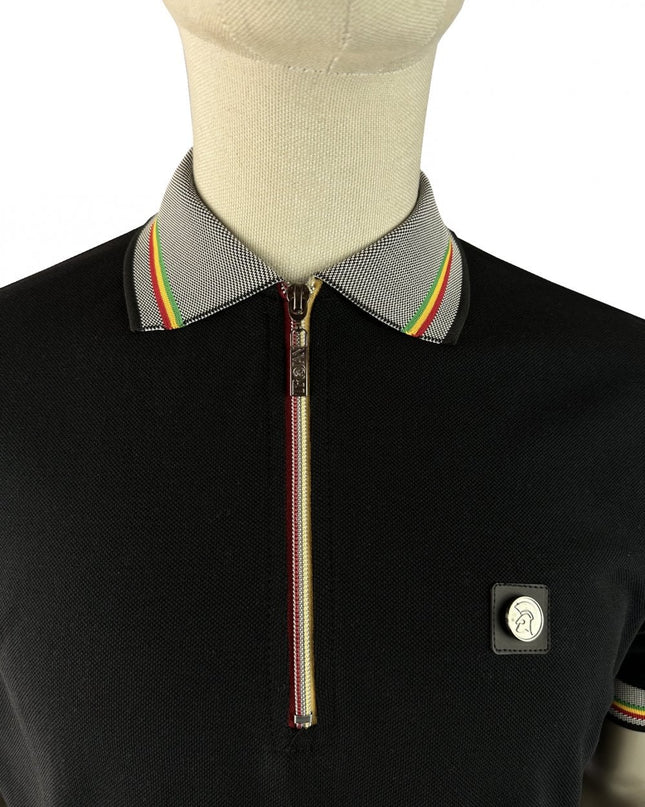 TROJAN Oxford Collar Zip Pique Polo TR/9132 Black