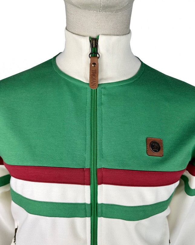 TROJAN Panel Stripe Track Top TR/9051 Emerald/Ecru