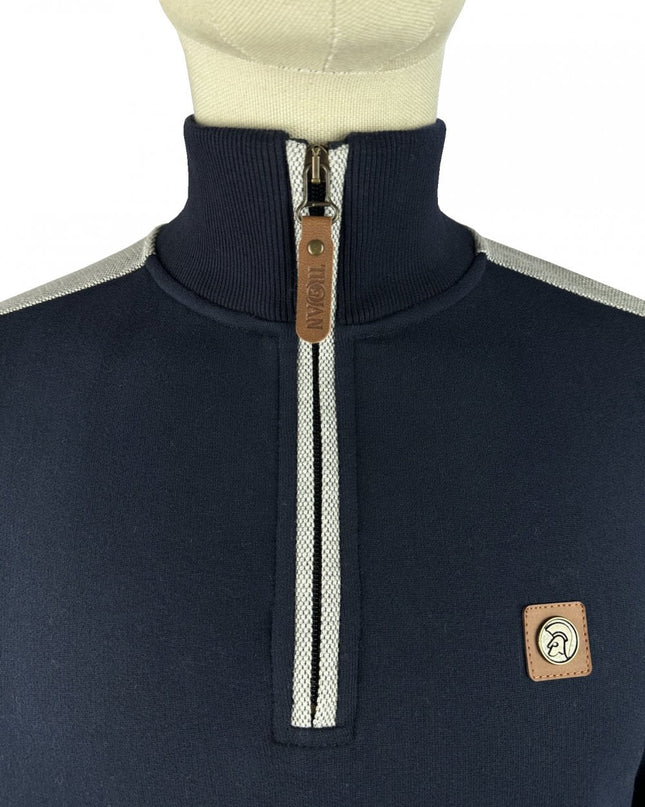 Trojan Quarter Zip Jacquard Trim Sweat TR/9109 Navy