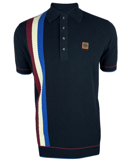TROJAN Racing Stripe Fine Gauge Knit Polo TR/9013 Navy