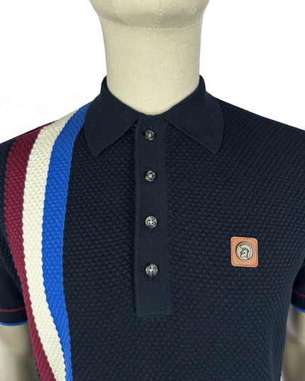 TROJAN Racing Stripe Fine Gauge Knit Polo TR/9013 Navy