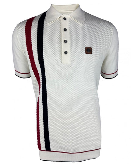 TROJAN Racing Stripe Fine Gauge Polo TR/9013 Ecru