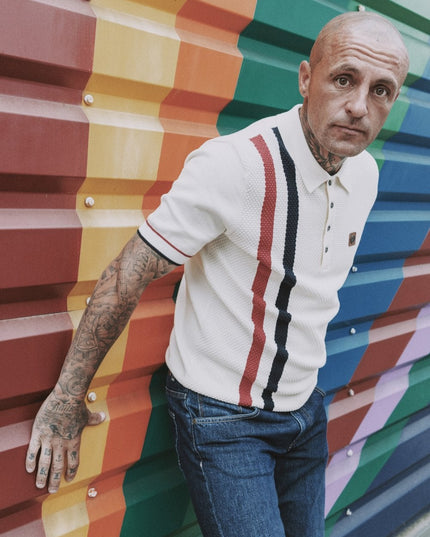 TROJAN Racing Stripe Fine Gauge Polo TR/9013 Ecru