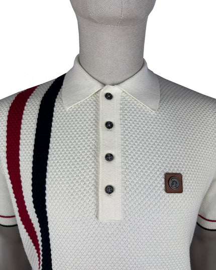 TROJAN Racing Stripe Fine Gauge Polo TR/9013 Ecru