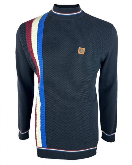 TROJAN Knitwear Racing Stripe Fine Gauge Turtle Neck TR/9014 Navy