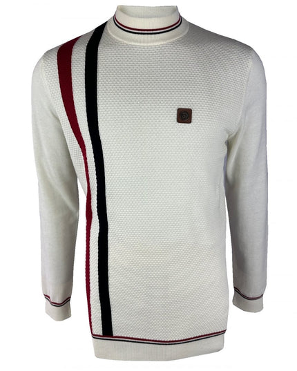 TROJAN Knitwear Racing Stripe Fine Gauge Turtle Neck TR/9014 Ecru 