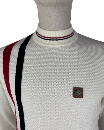 TROJAN Knitwear Racing Stripe Fine Gauge Turtle Neck TR/9014 Ecru 