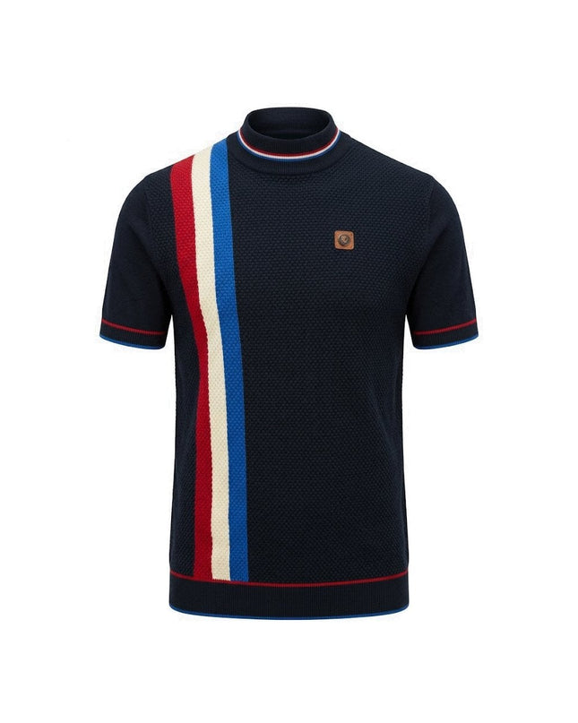 TROJAN Racing Stripe Fine Gauge Turtle Neck Tee Navy TR/9064
