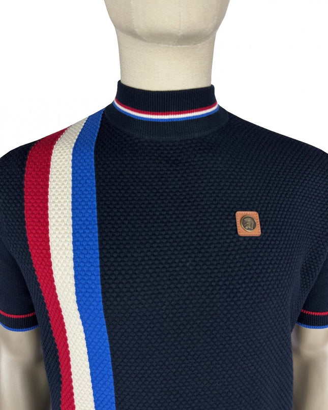 TROJAN Racing Stripe Fine Gauge Turtle Neck Tee Navy TR/9064