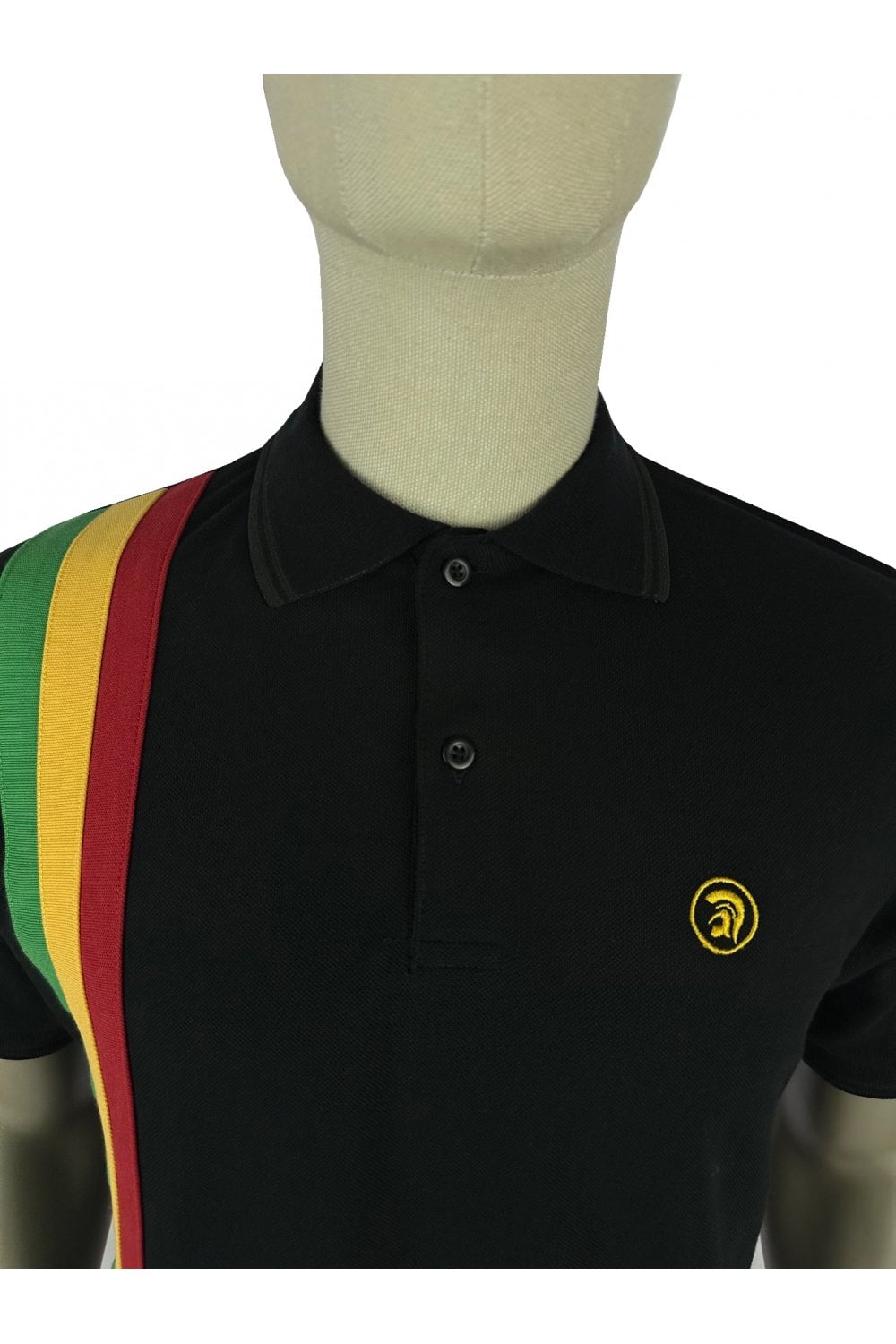 TROJAN Racing stripe pique polo TR/8937 Black - Raw Menswear