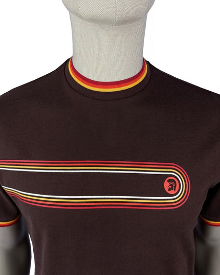 TROJAN Retro Print Ringer Tee TR/9037 Chocolate Brown