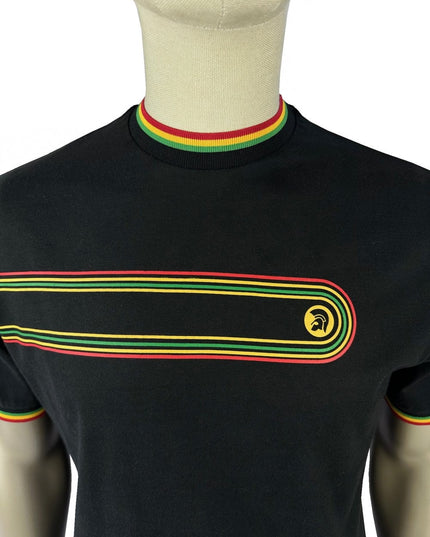 TROJAN Retro Print Ringer Tee TR/9037 Black