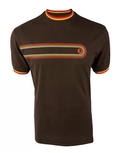 TROJAN Retro Print Ringer Tee TR/9037 Chocolate Brown