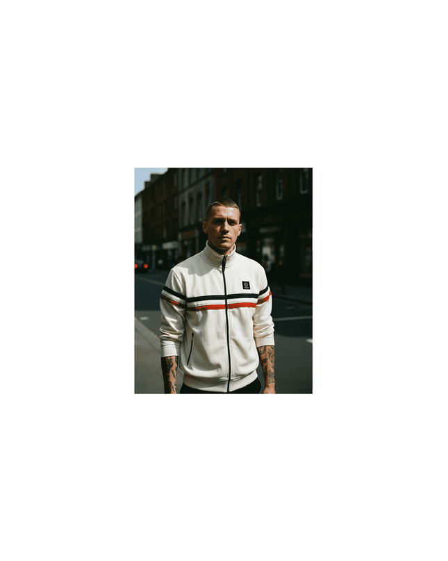 TROJAN Retro Stripe Track Top TR/9052 in Ecru