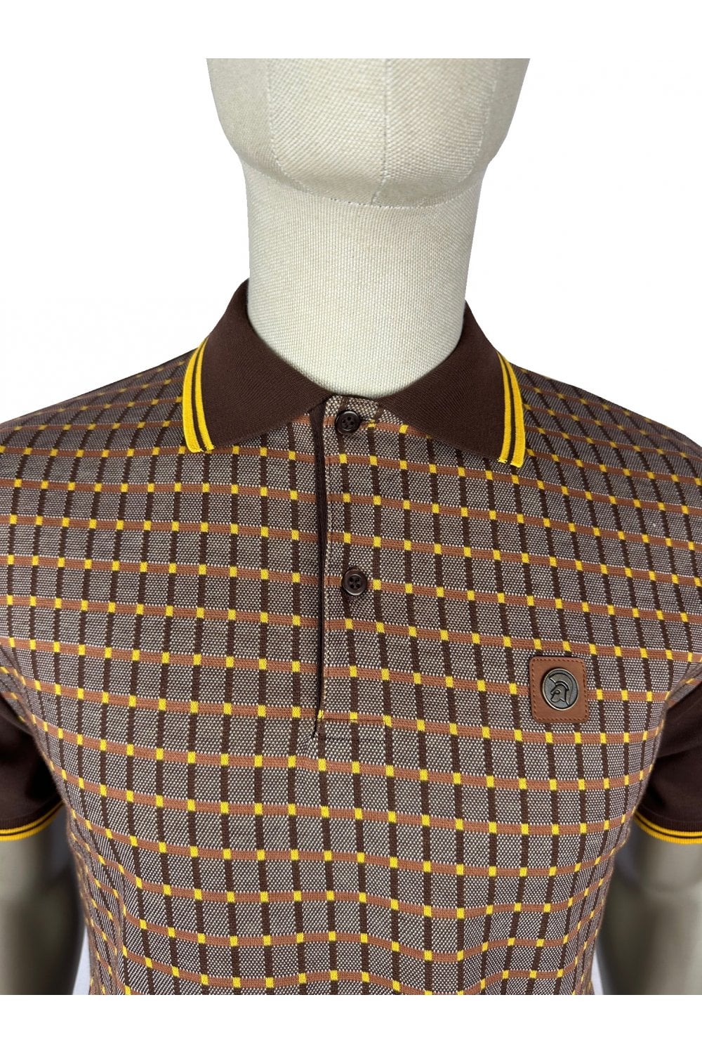 TROJAN Squares Panel Polo TR/8922 Chocolate Brown - Raw Menswear