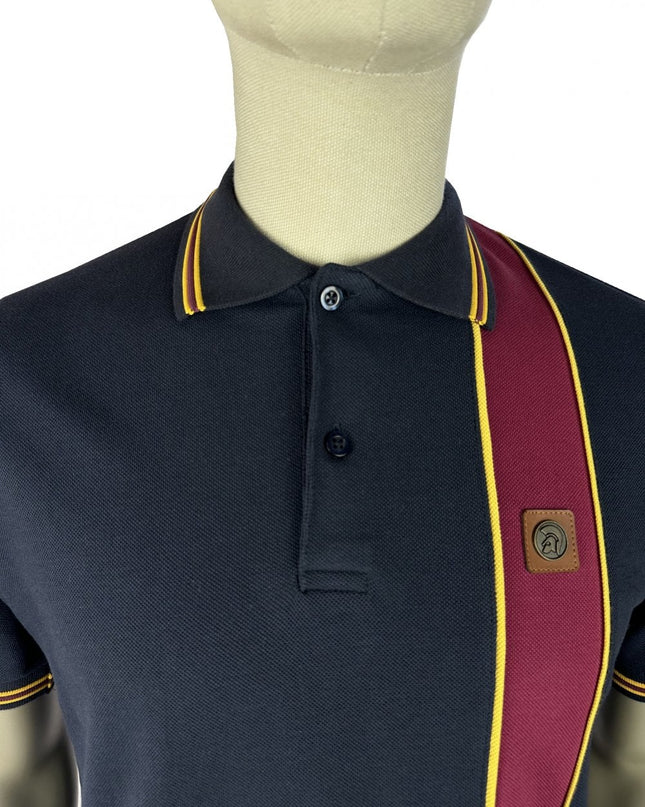 TROJAN Stripe Front Pique Polo TR/9131 in Navy