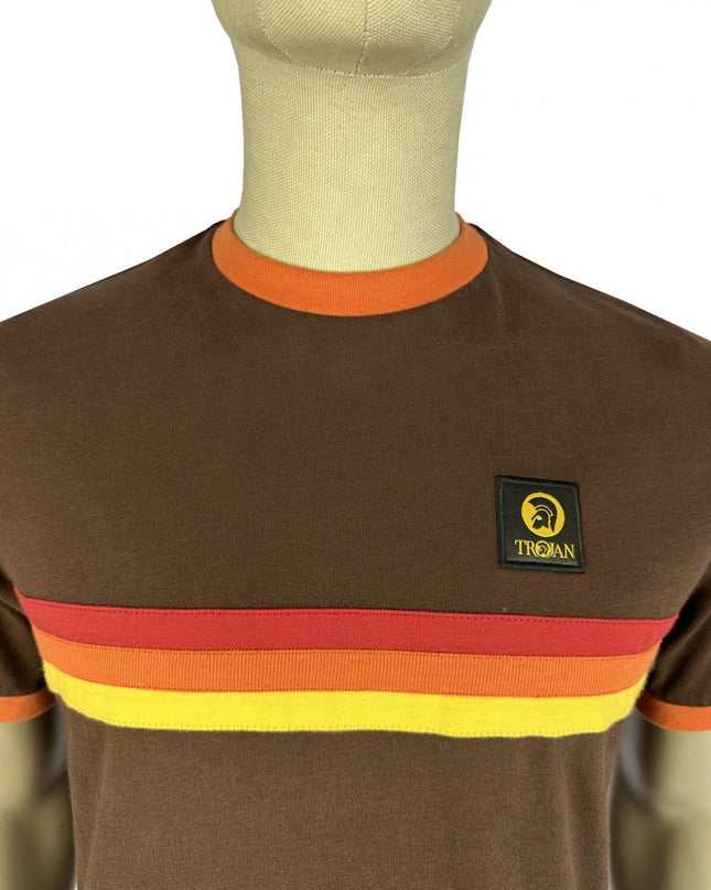 TROJAN Stripe Front Tee TR/9140 Chocolate Brown