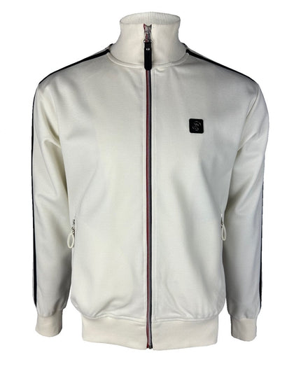 TROJAN Twin-Stripe Contrast Zip Track Top TR/9050 Ecru