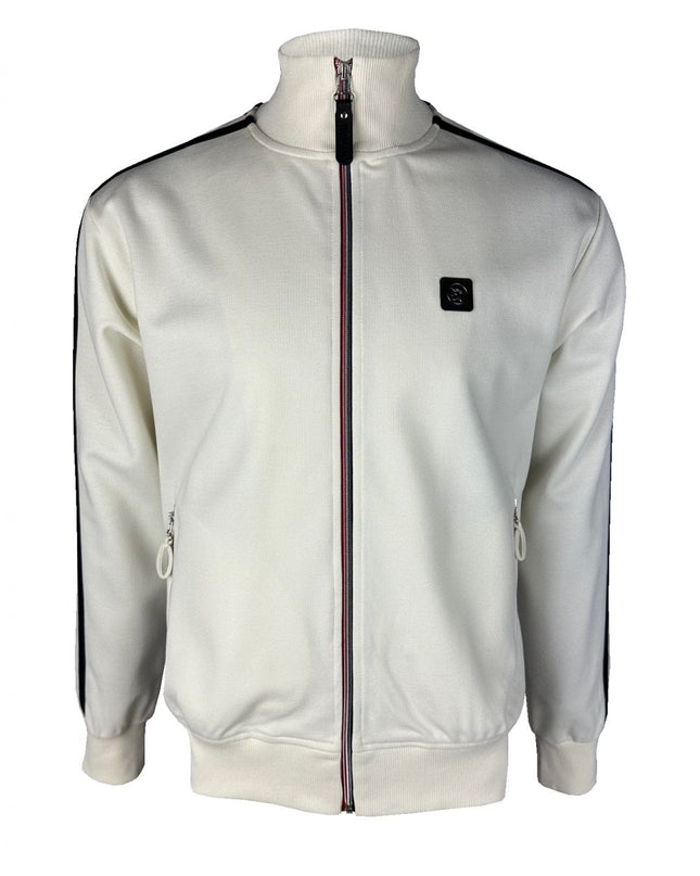 TROJAN Twin-Stripe Contrast Zip Track Top TR/9050 Ecru