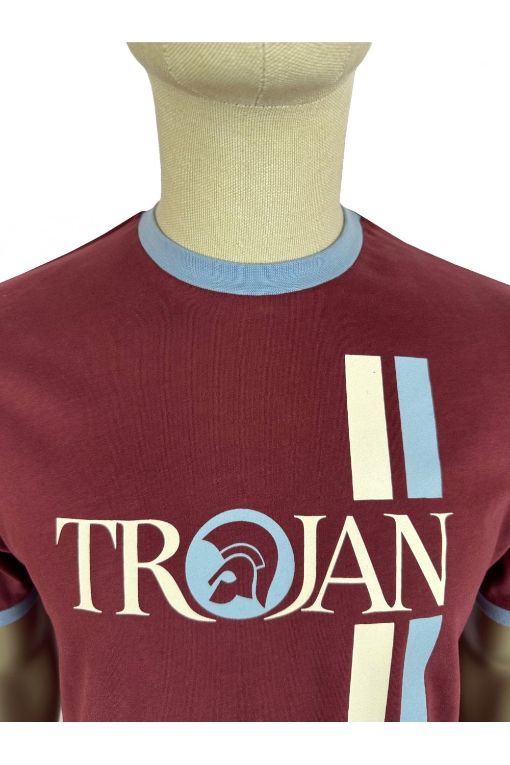 TROJAN Twin Stripe Logo Tee TC/1036 Port - Raw Menswear