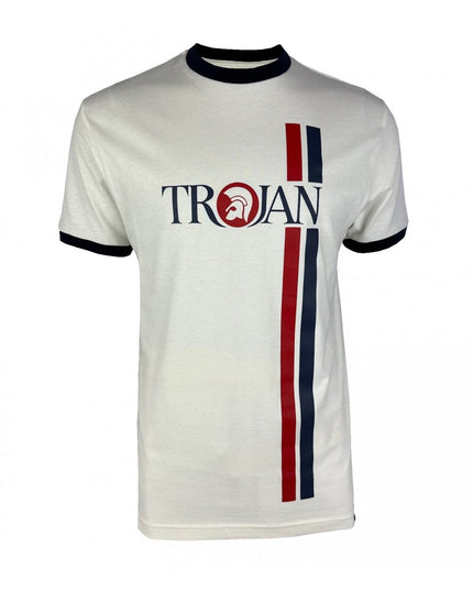 TROJAN Twin Stripe Logo Tee TC/1036 Ecru - Raw Menswear