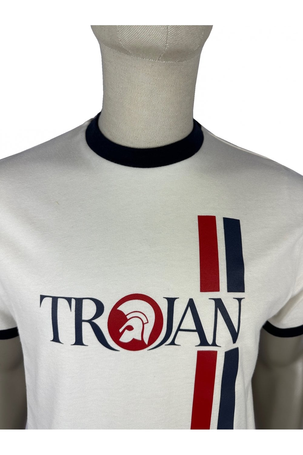 TROJAN Twin Stripe Logo Tee TC/1036 Ecru - Raw Menswear