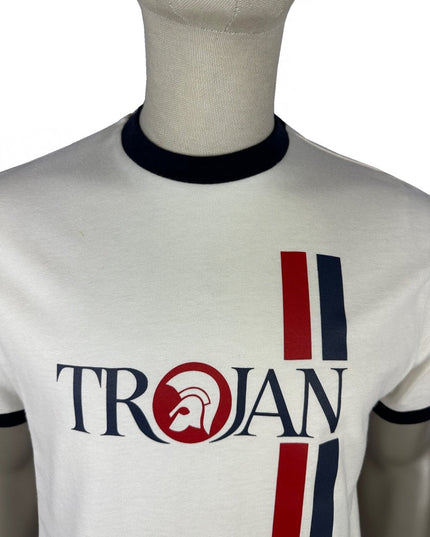 TROJAN Twin Stripe Logo Tee TC/1036 Ecru - Raw Menswear