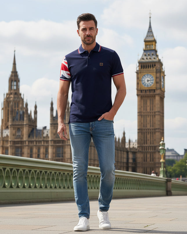 Trojan Flag Sleeve Pique Polo TR/9022 Navy - 126